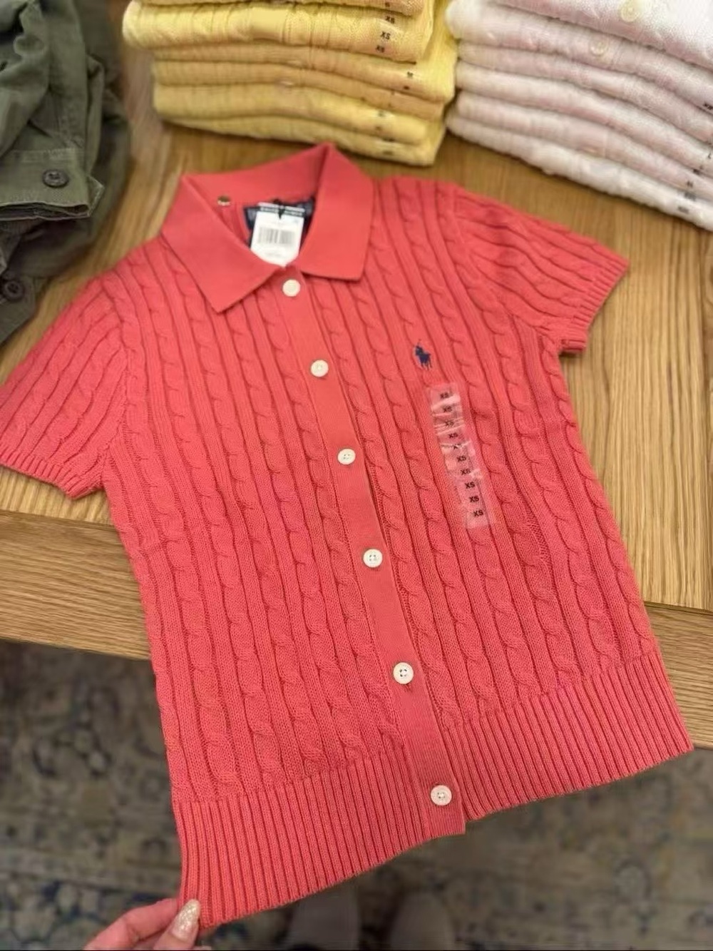 Polo by Ralph Lauren Coral Cable-Knit Short-Sleeve Cardigan - Picture 5 of 5